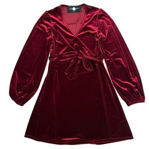 Nasty Gal After Party Velvet Wrap Dress Mistletoe Red Long Sleeve